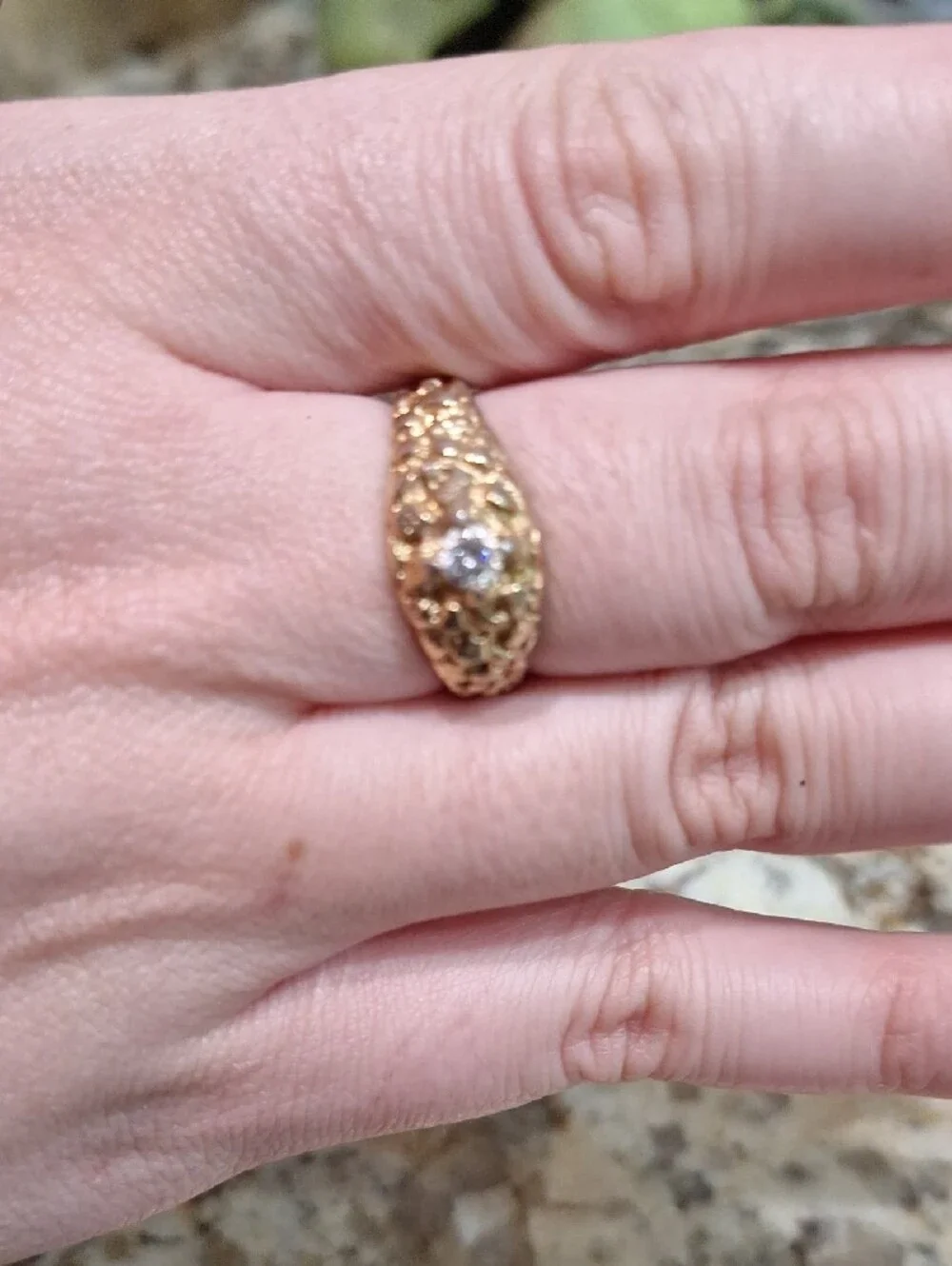 Gold Nugget Diamond Accent Womens Ring